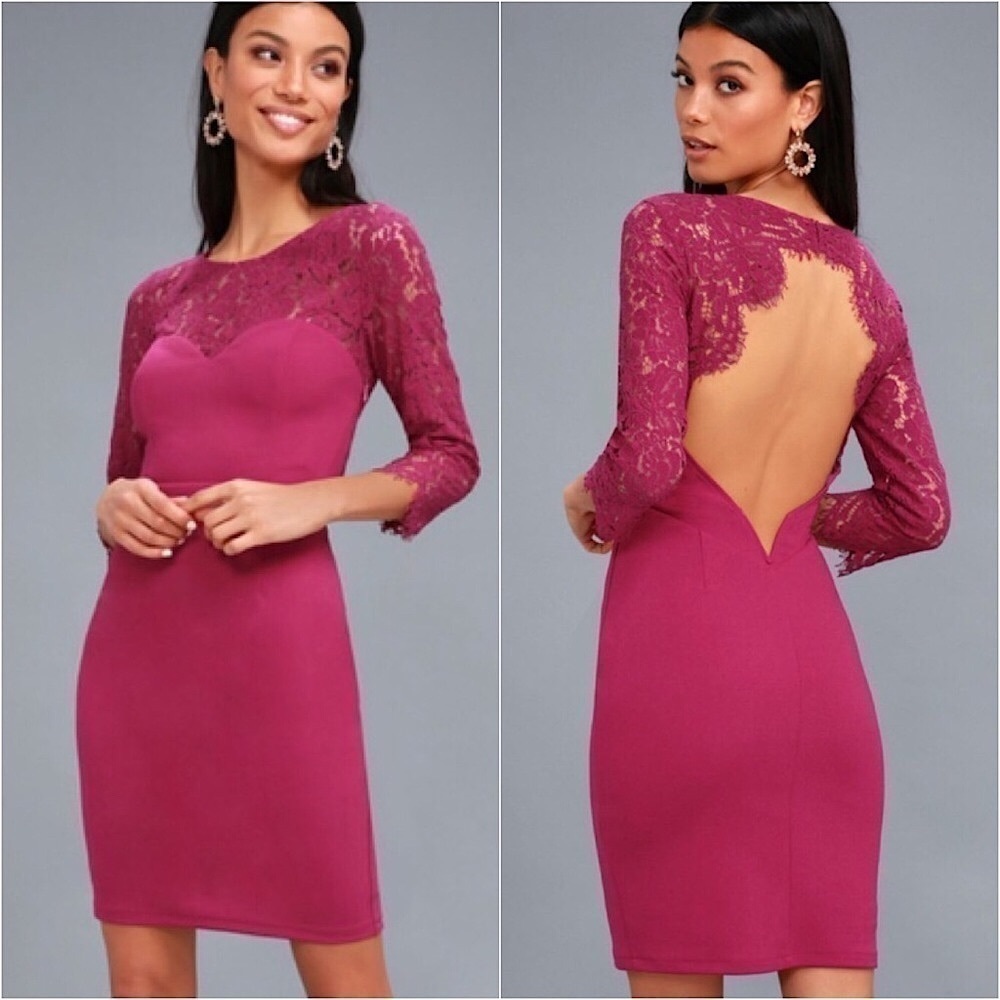 NWT Lulu’s Lace Magenta Bodycon Dress - Picture 1 of 10